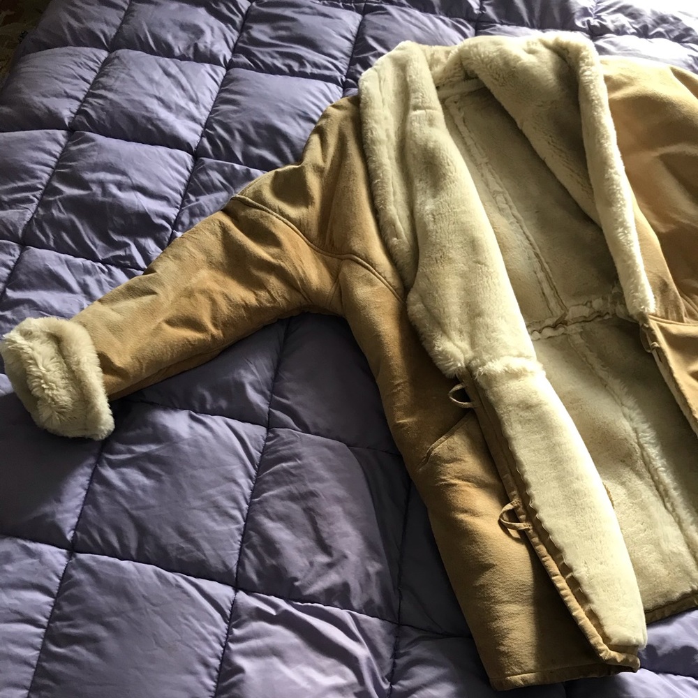 Vintage suede coat with faux fur liner